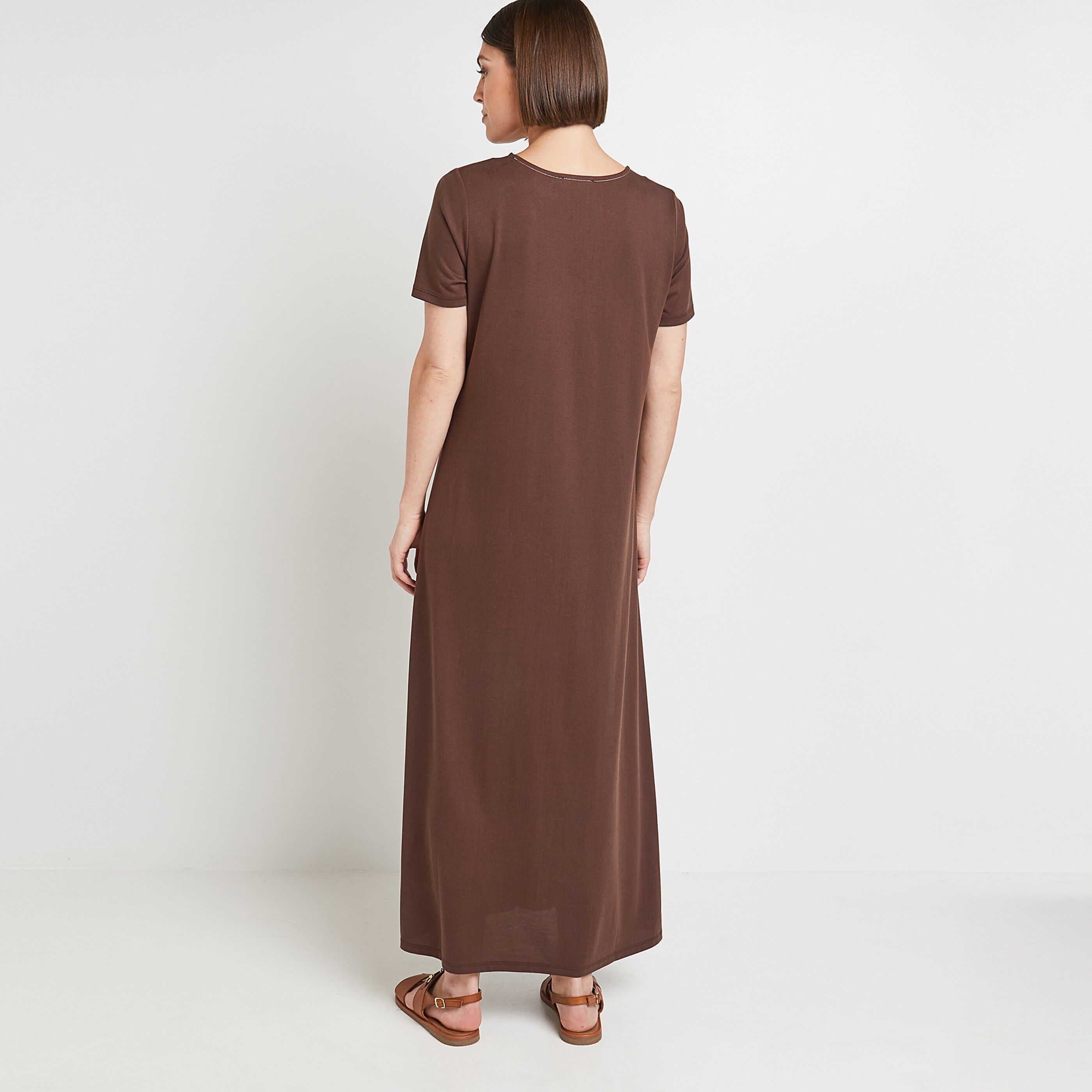 Robe tshirt longue femme - MARRON