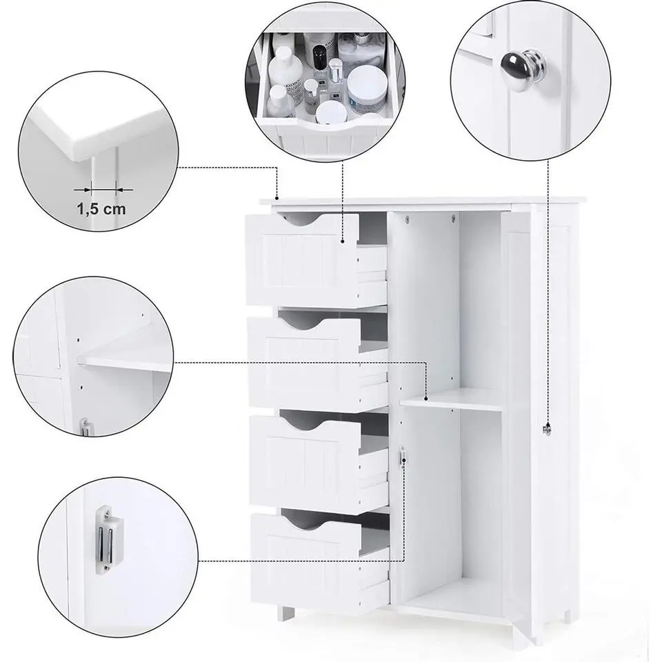 Songmics - Kast met 4 lades en deur - MDF - Wit
