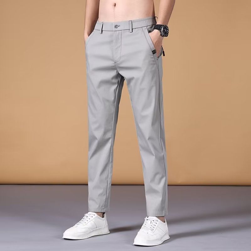 Sinlarity - Mid Rise Plain Cropped Straight Leg Dress Pants