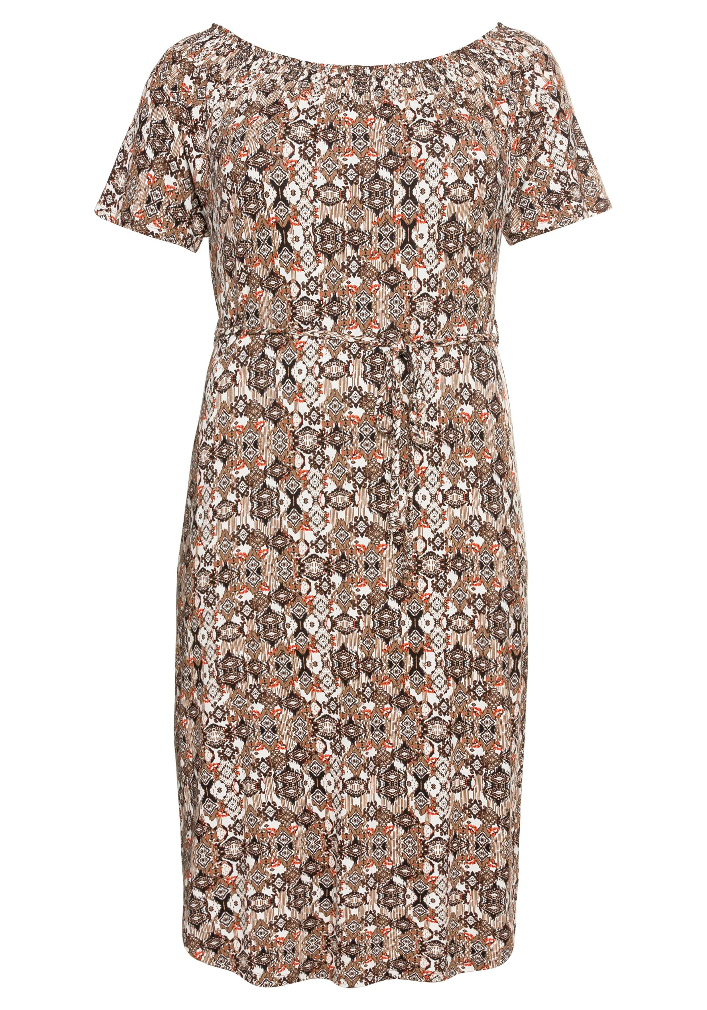 Jerseykleid mit Bindeband und Carmenausschnitt