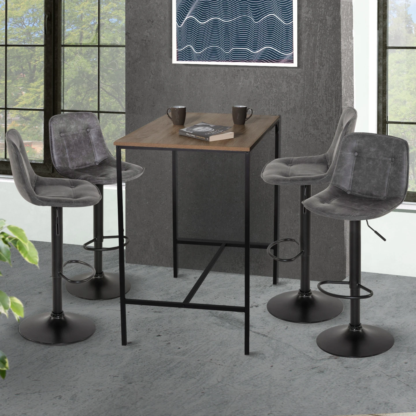 Lot de 4 tabourets de bar DENVER gris vintage