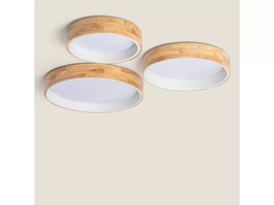 Plafonnier LED Rond Bois 30W CCT Sélectionnable Dari Ø570 mm Blanc