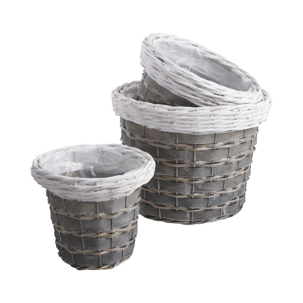 Cache-pots en osier gris et blanc (lot de 3)
