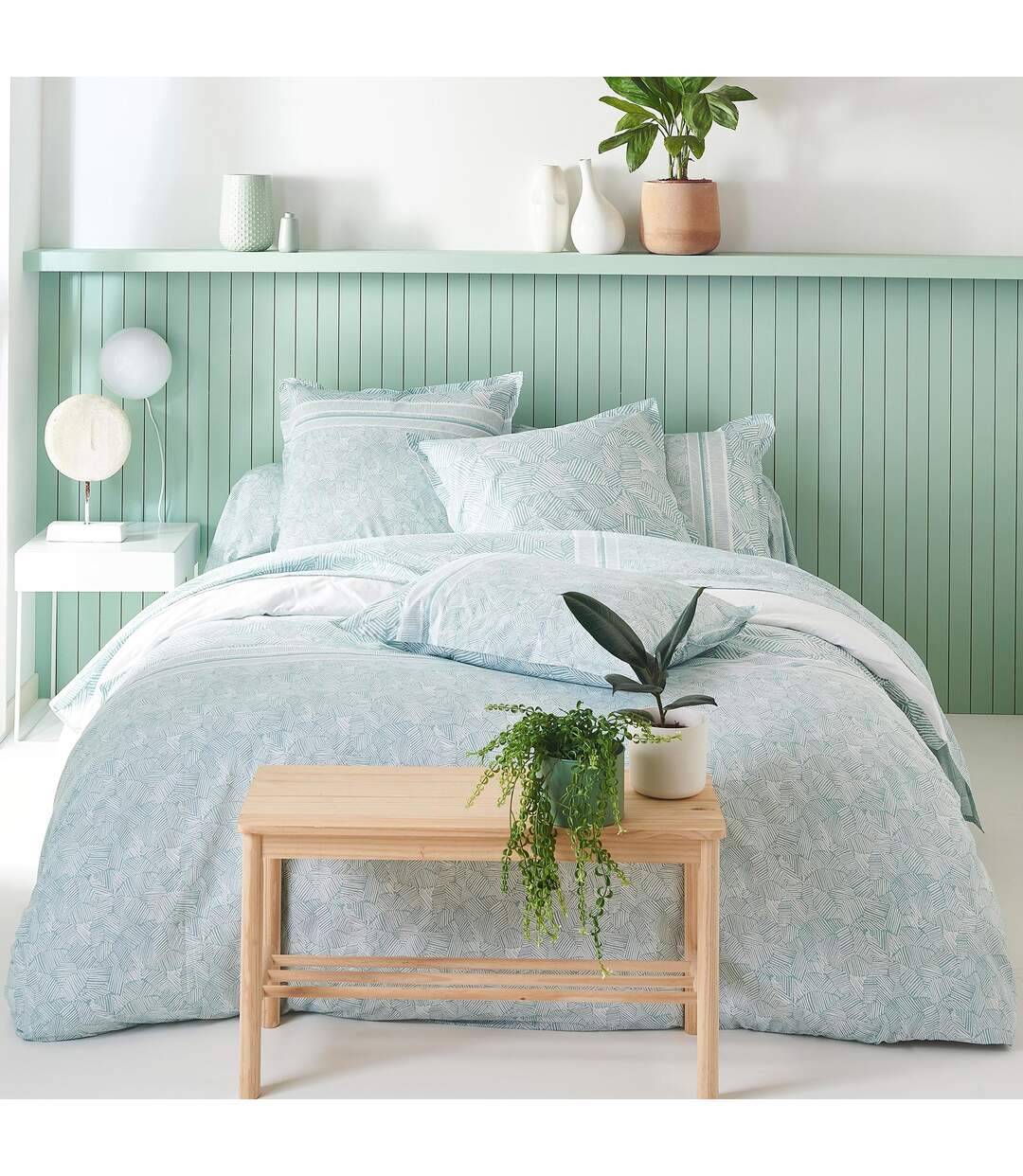 Drap plat 280x310 cm coton LÉO bleu Ecume
