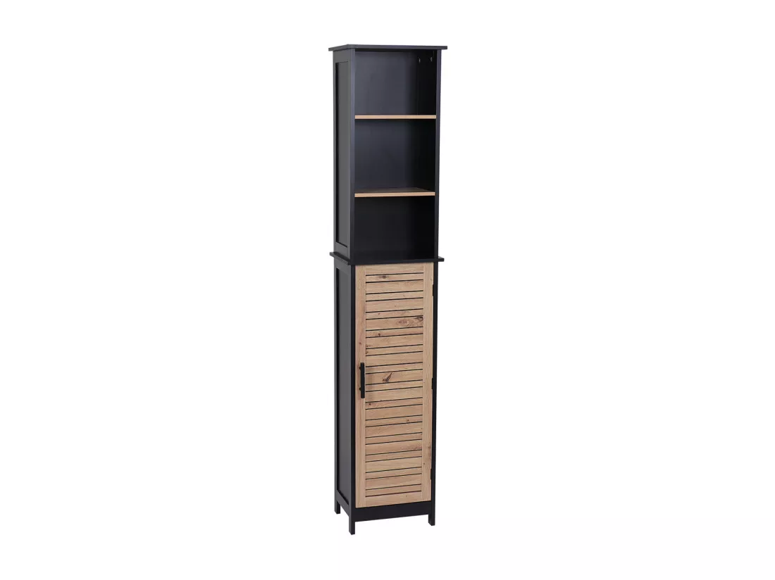 Meuble Colonne de rangement 1 Porte 2 Étagères 3 Niches H 173 cm - Noir