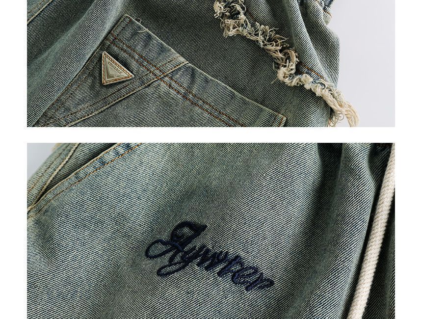 Sagidolls - Denim overhemd met middelhoge taille en geborduurde letters op de zak