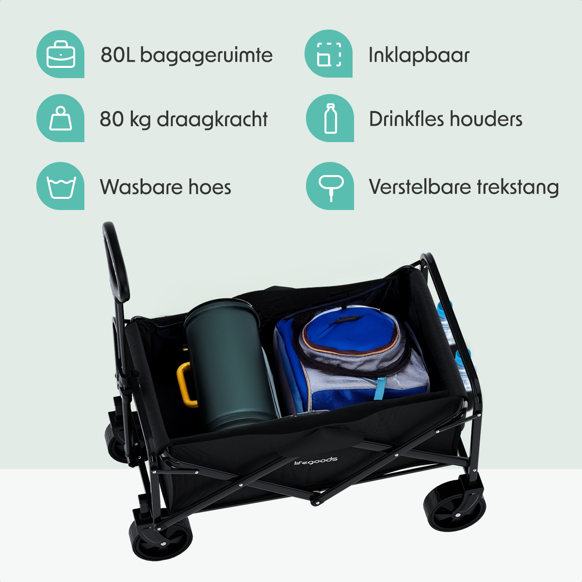 LifeGoods Compact 80L bolderkar- Black