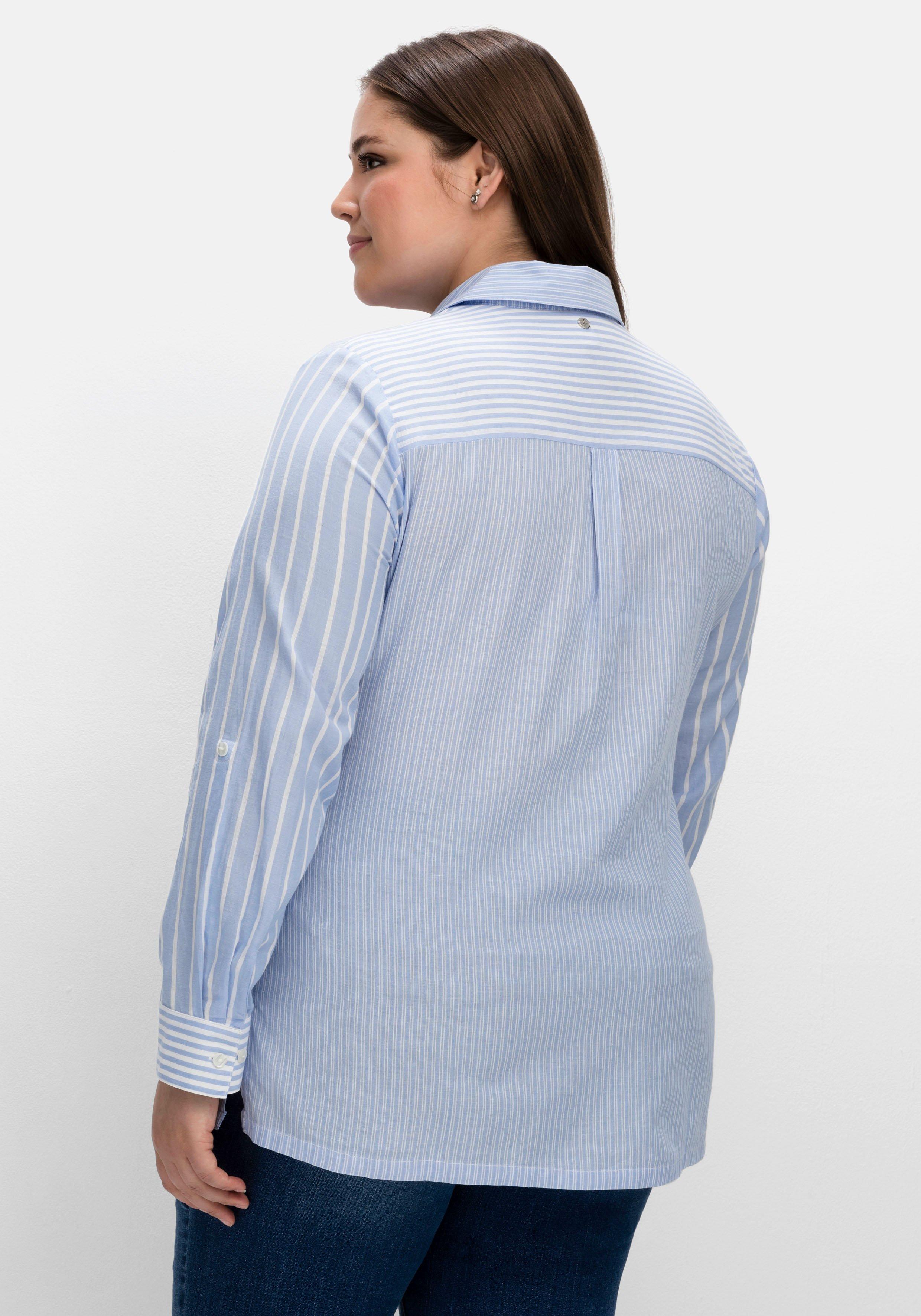 Bluse im Streifen-Mix, mit Brusttasche
