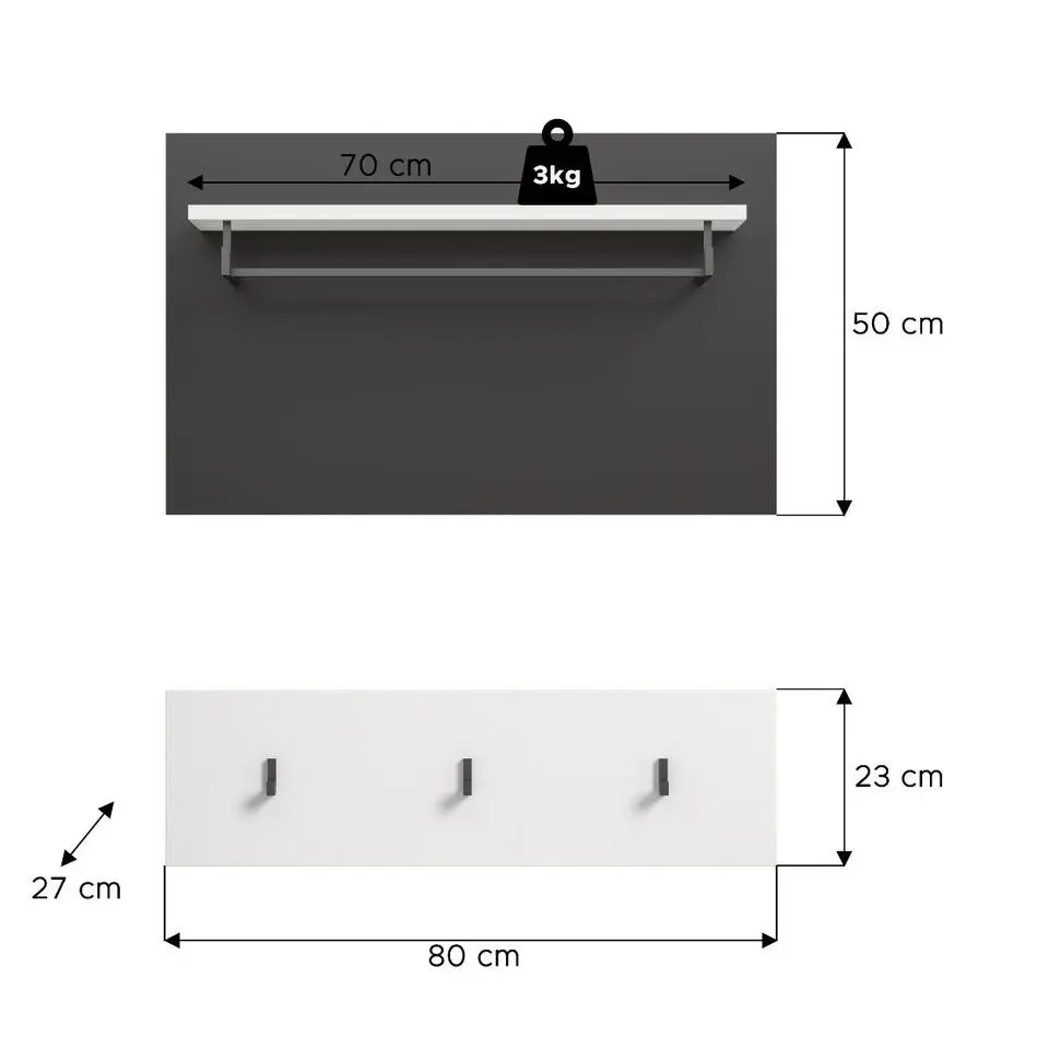 Hioshop Canu kapstok 3 haken wit- grijs