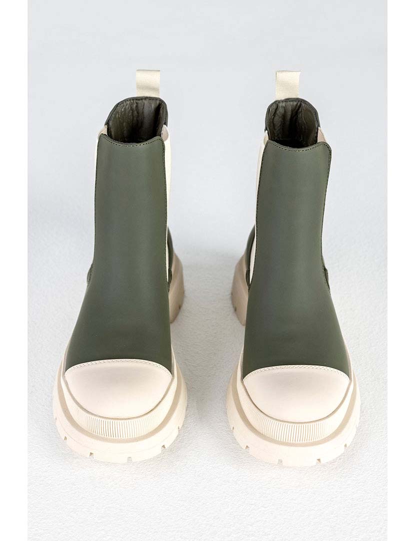 Green and Beige Chelsea Boots