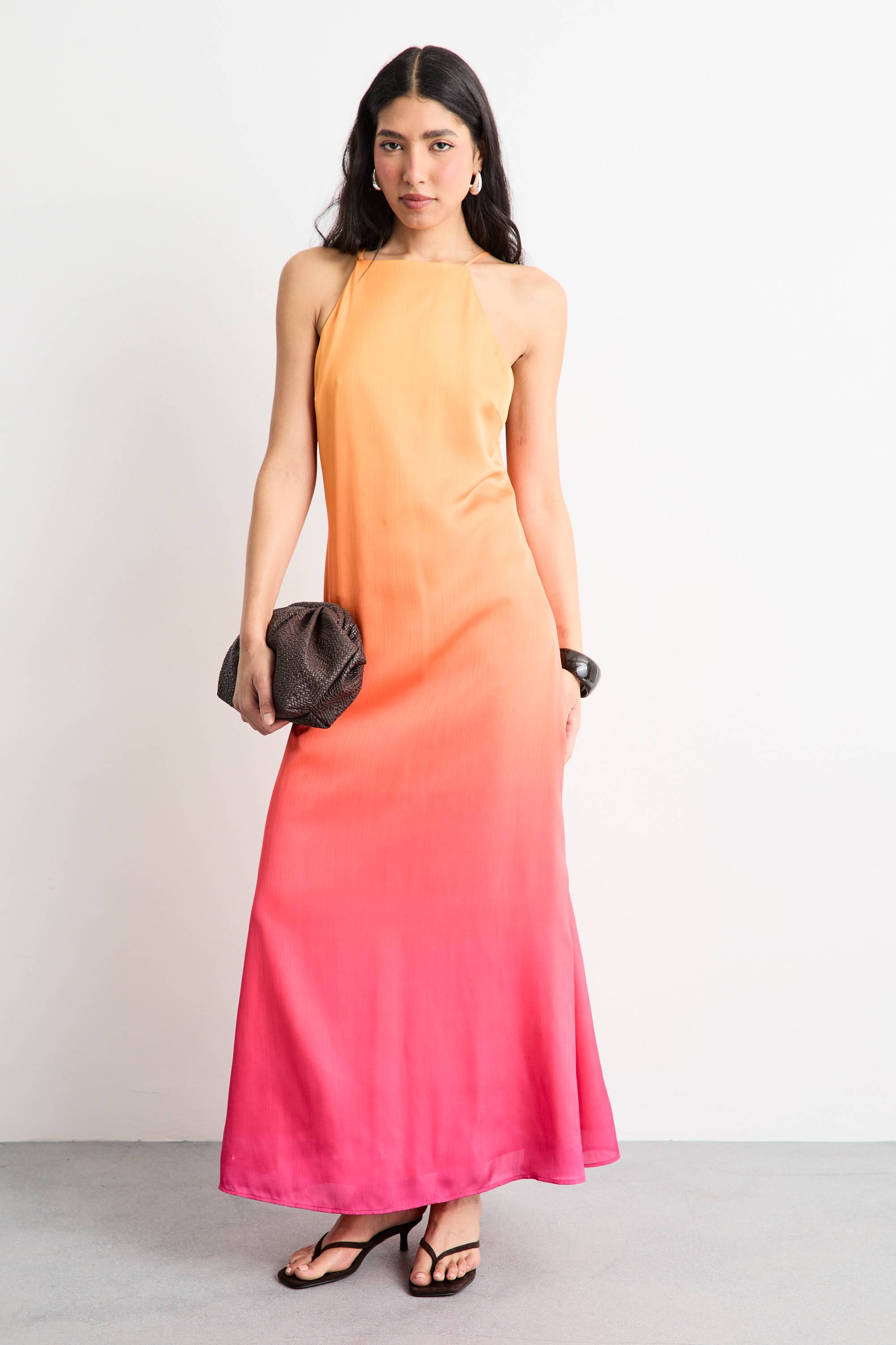 Warehouse Robe Longue Dos-nu En Satin Dégradé Ombré