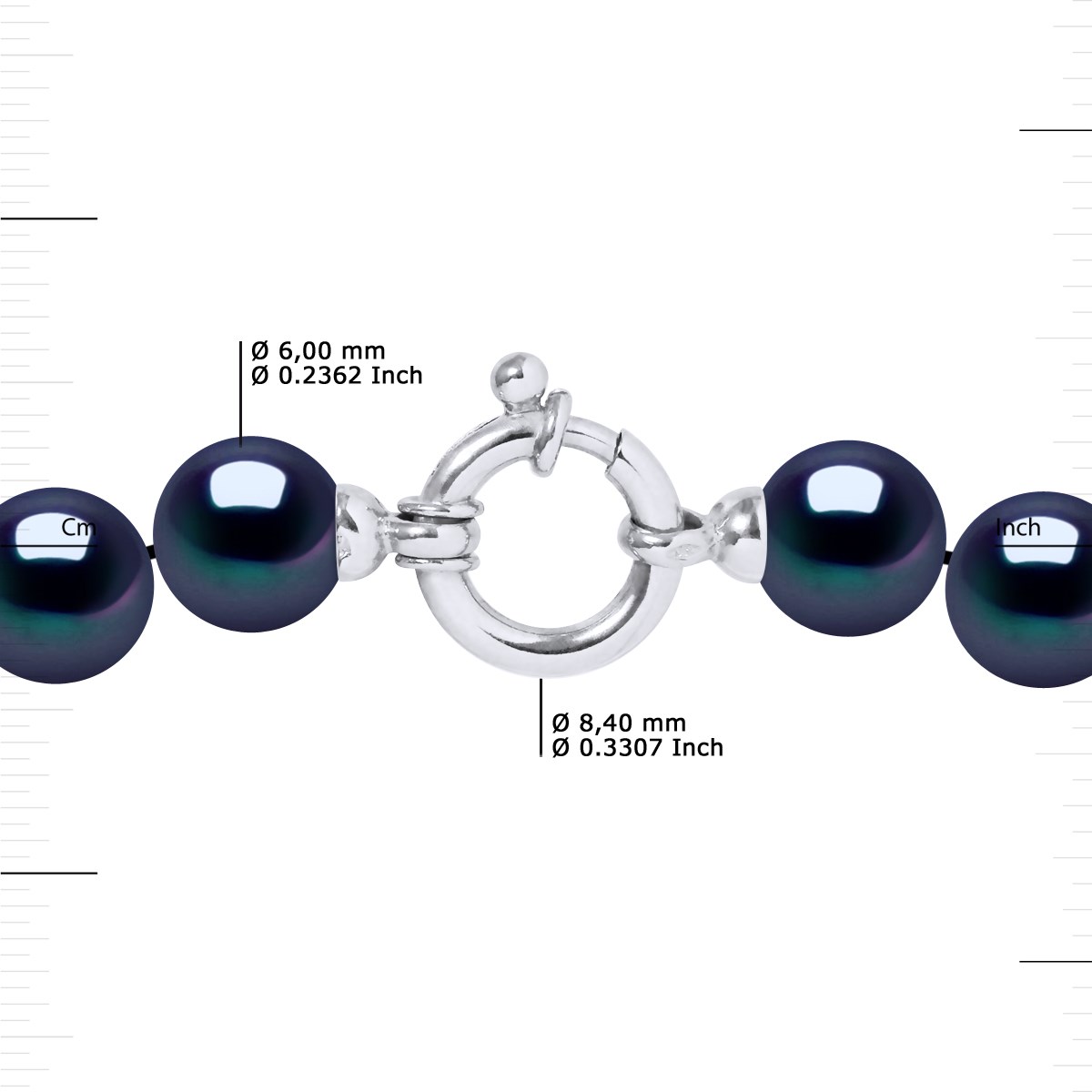 Collier Rang de Perles d'Eau Douce en Chute 10-6 mm PRINCESSE Fermoir Prestige Or Blanc 18 Carats