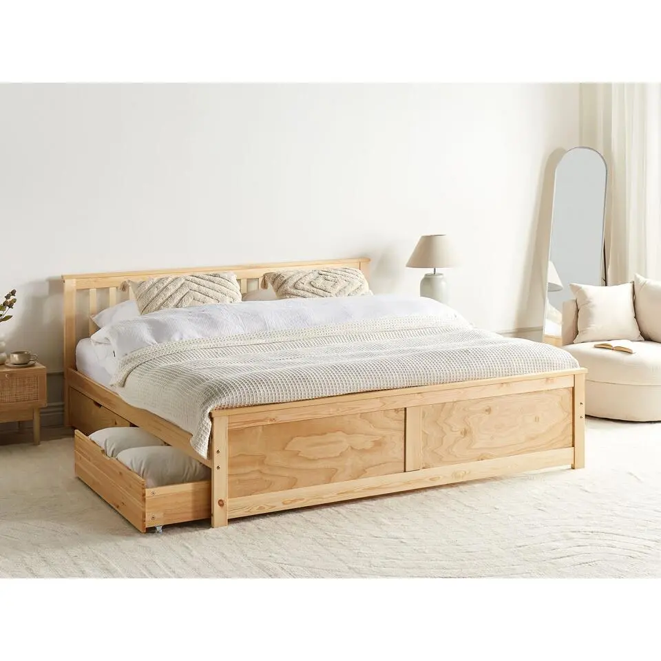 OLENDON - Bed met 2 lades - Lichtbruin - 160 x 200 cm - Dennenhout