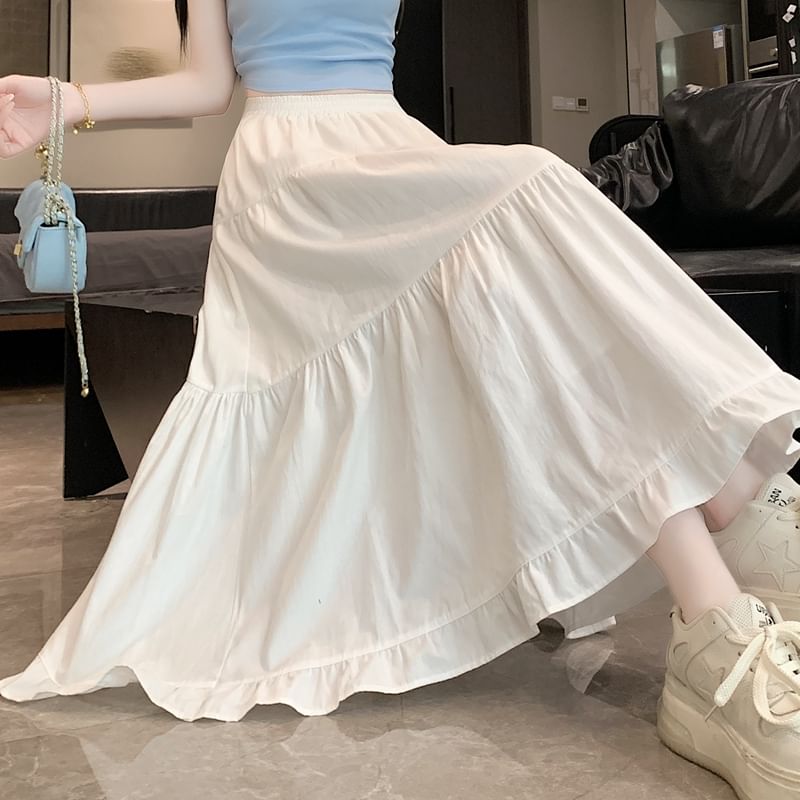 Dragan Pulse - Effen A-lijn rok met elastische taille en gelaagde taille