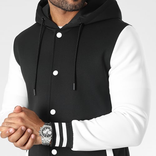 Ensemble Veste Teddy Capuche Et Pantalon Jogging 0123 Noir Blanc