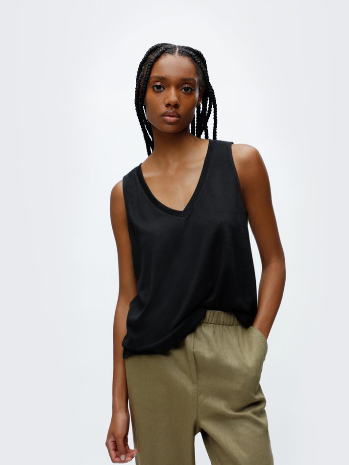 Camiseta com efeito linho - Preta
