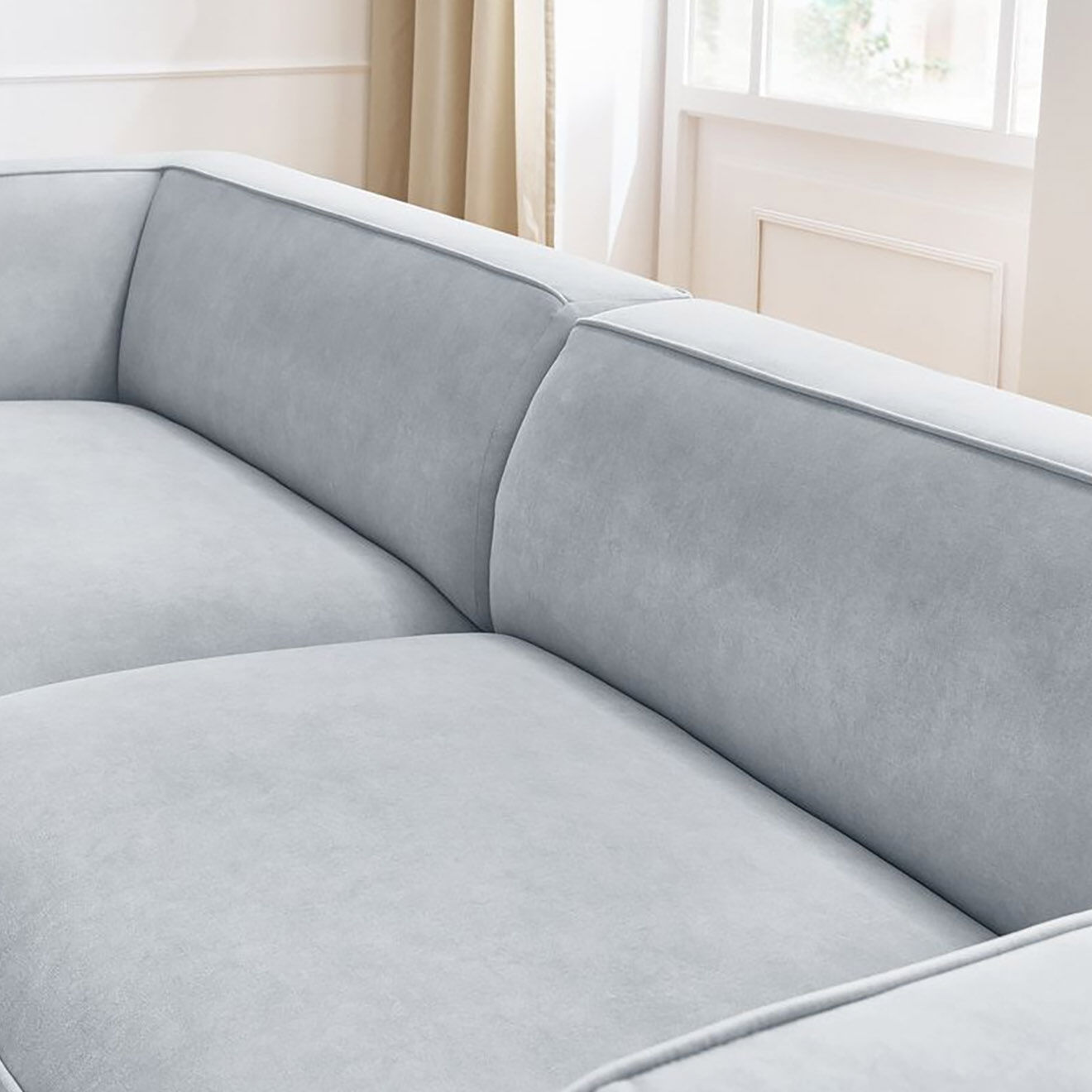 Bobochic Canapé droit fixe 4 places en Velours Molière gris clair - 273x99x71 cm