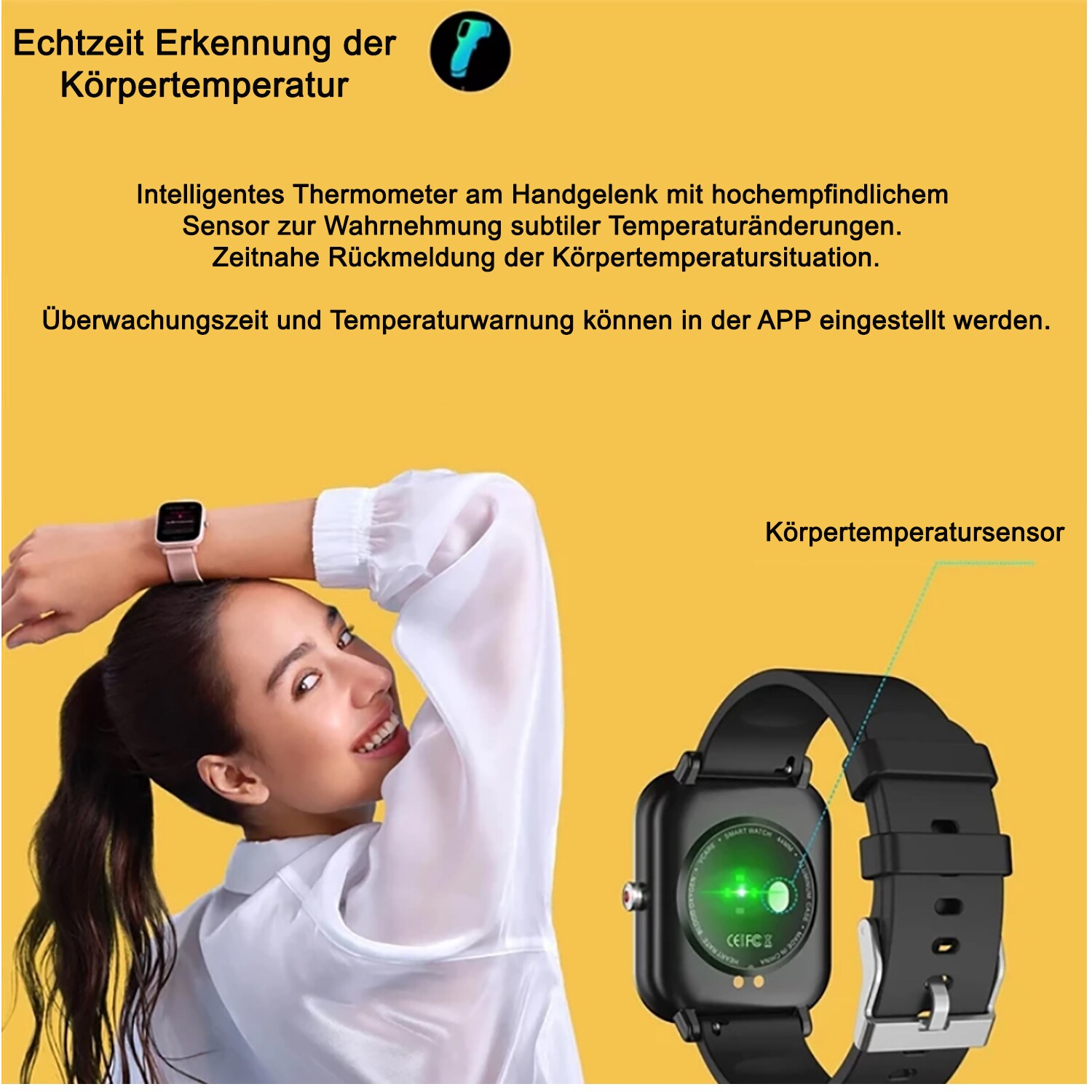 TPFNet Smart Watch / Fitness Tracker IP67 - Silikon Armband - Android & IOS - Schwarz