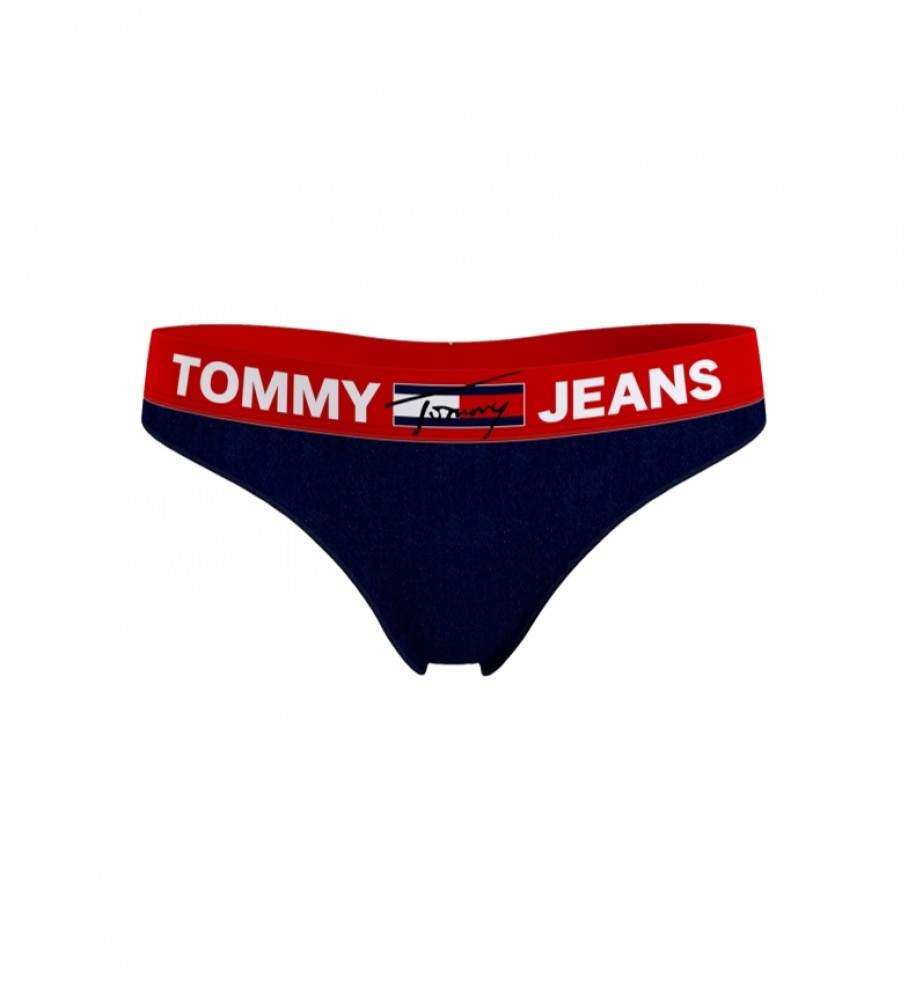 Calcinha fio dental Tommy Hilfiger com logo na cintura, azul marinho.