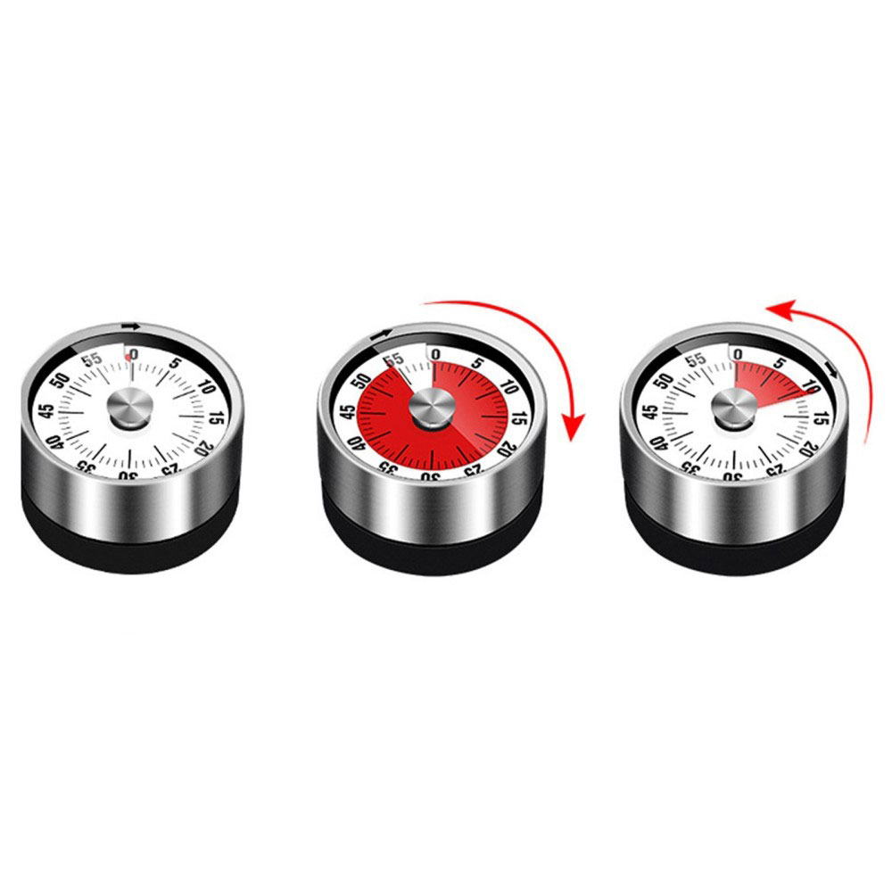 (Ø60mm) Magnetischer Küchenwecker Timer Analoge Eieruhr 60 Minuten mit Alarm - Silber / Schwarz