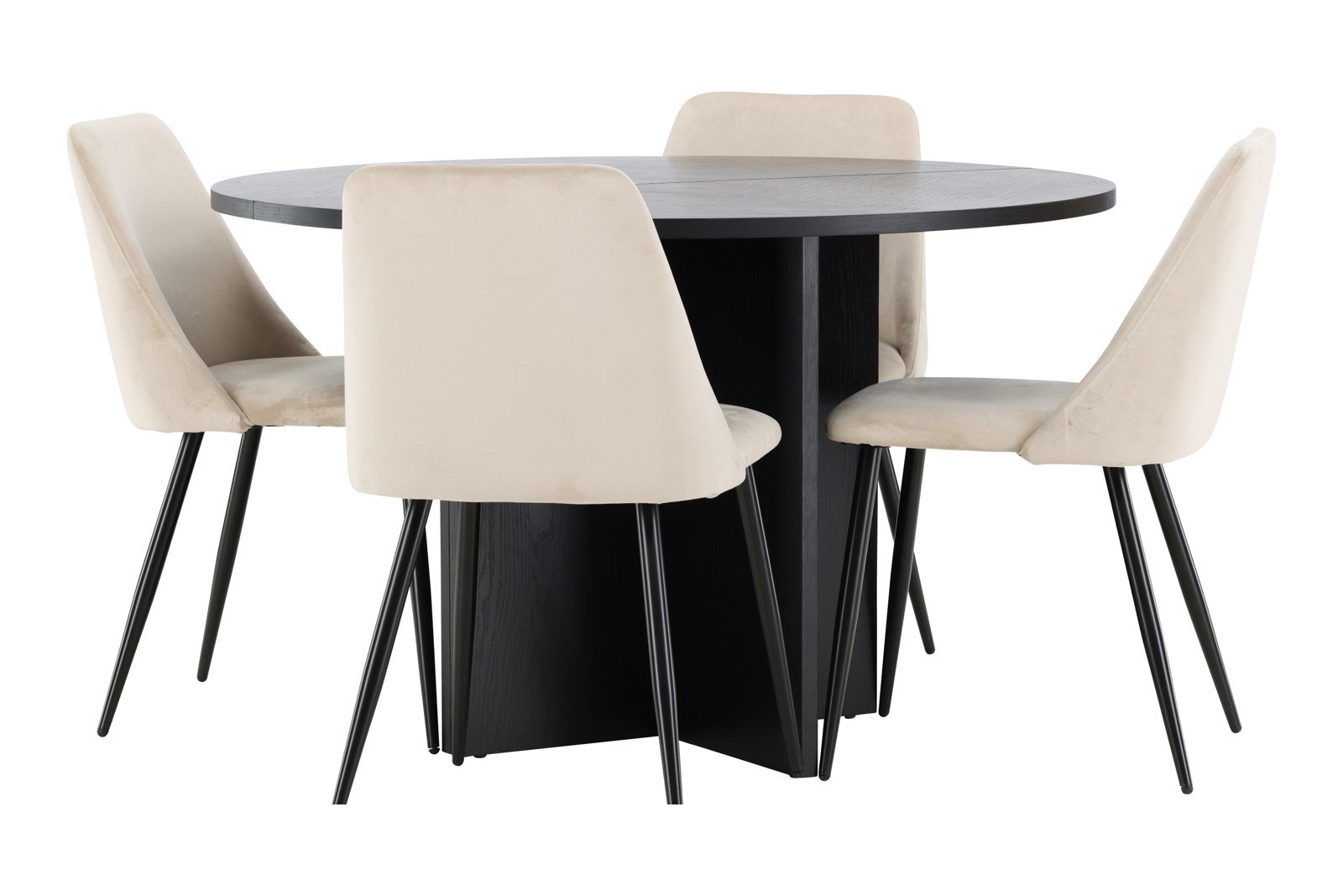 Strada og Night Spisegruppe Strada rundt spisebord ø120cm i sort med 4 stk. Night spisestoler i Beige og sorte ben