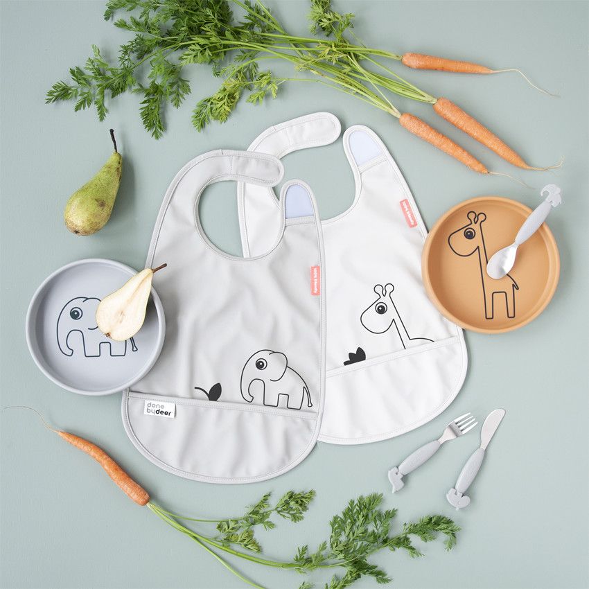 Lot de 2 bavoirs Deer Friends - Gris/Beige - Ecru