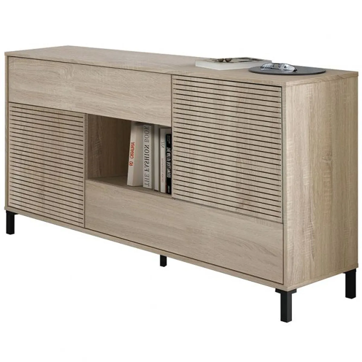 Pegane Buffet 2 portes 2 tiroirs - Chêne canadien - 151 x 41 x 80 cm