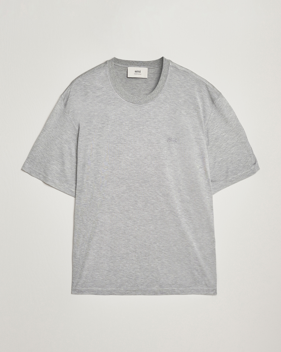 AMI Signature Logo Mercerized T-Shirt Light Grey Melange