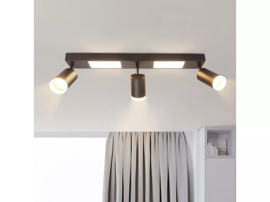 NETTLIFE Spot de plafond 3 ampoules GU10 chambre 3000k 20W lampe cuisine noir blanc chaud, orientable