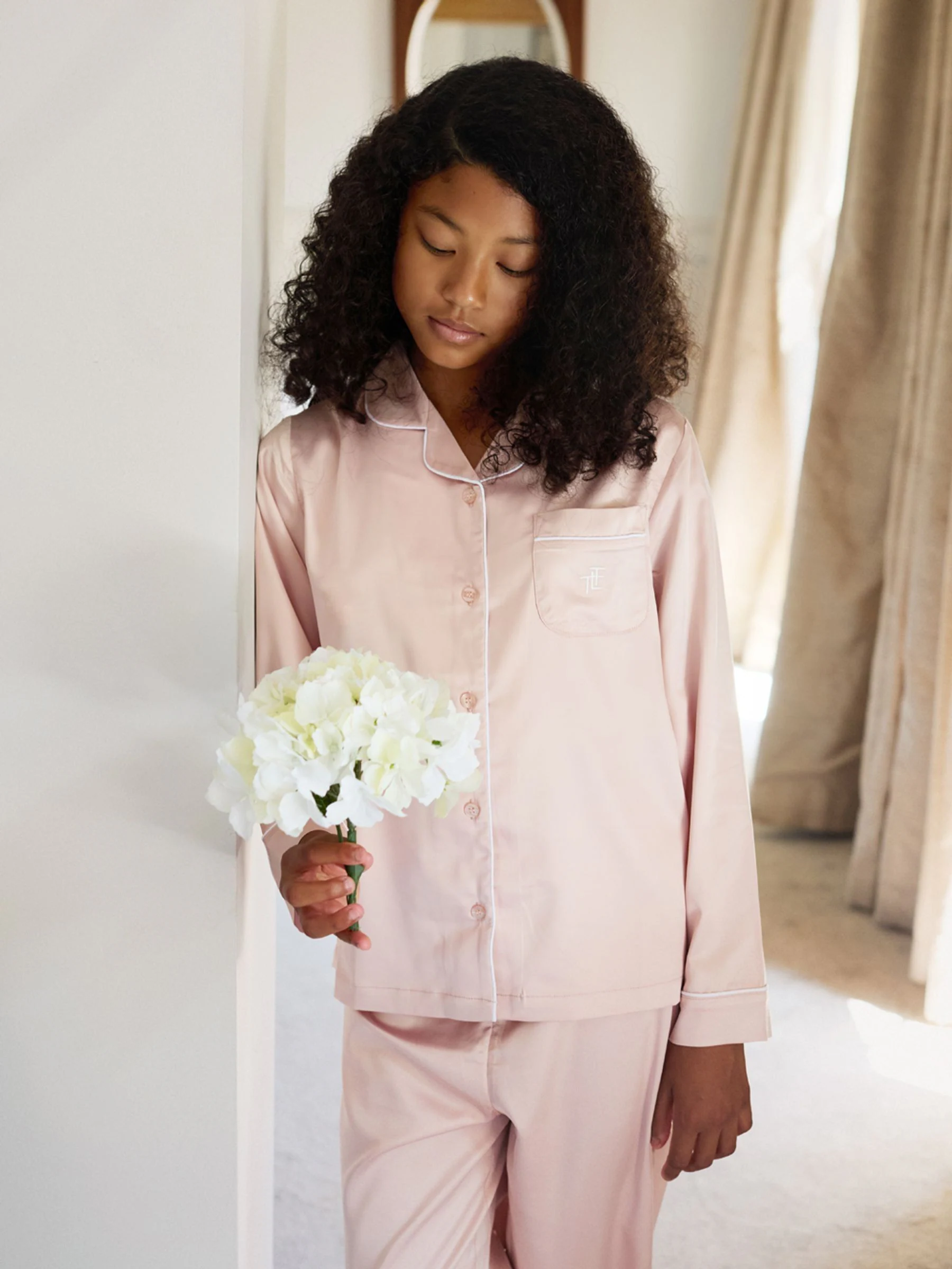 Roze - The Little Tailor Satijnen Kinder Kerstmis Pyjama's met Knoopsluiting