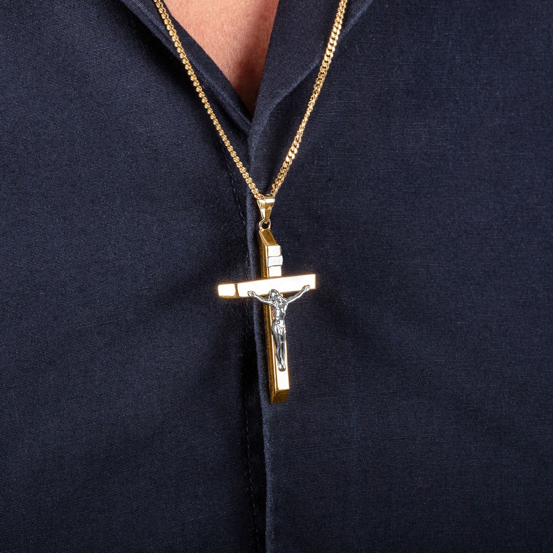 Anhänger 750/18 K Gelbgold Kreuz mit Jesus 45 x 28mm