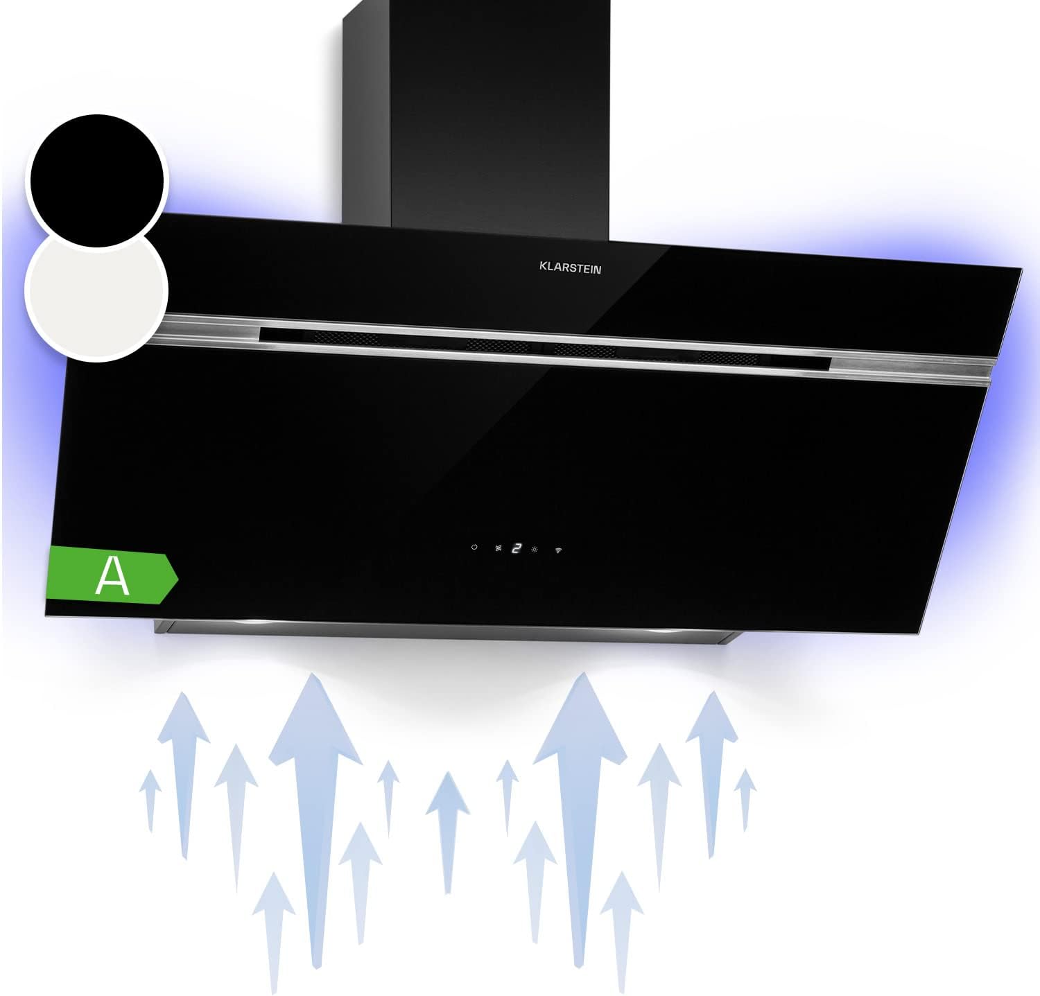 Klarstein Alina 90 Dunstabzugshaube - 600 m³/h, Touchpanel, LED-Hintergrundbeleuchtung, Energieklasse A, Leise 63 dB, Abzugshaube Küche, 90 cm, Schwarz