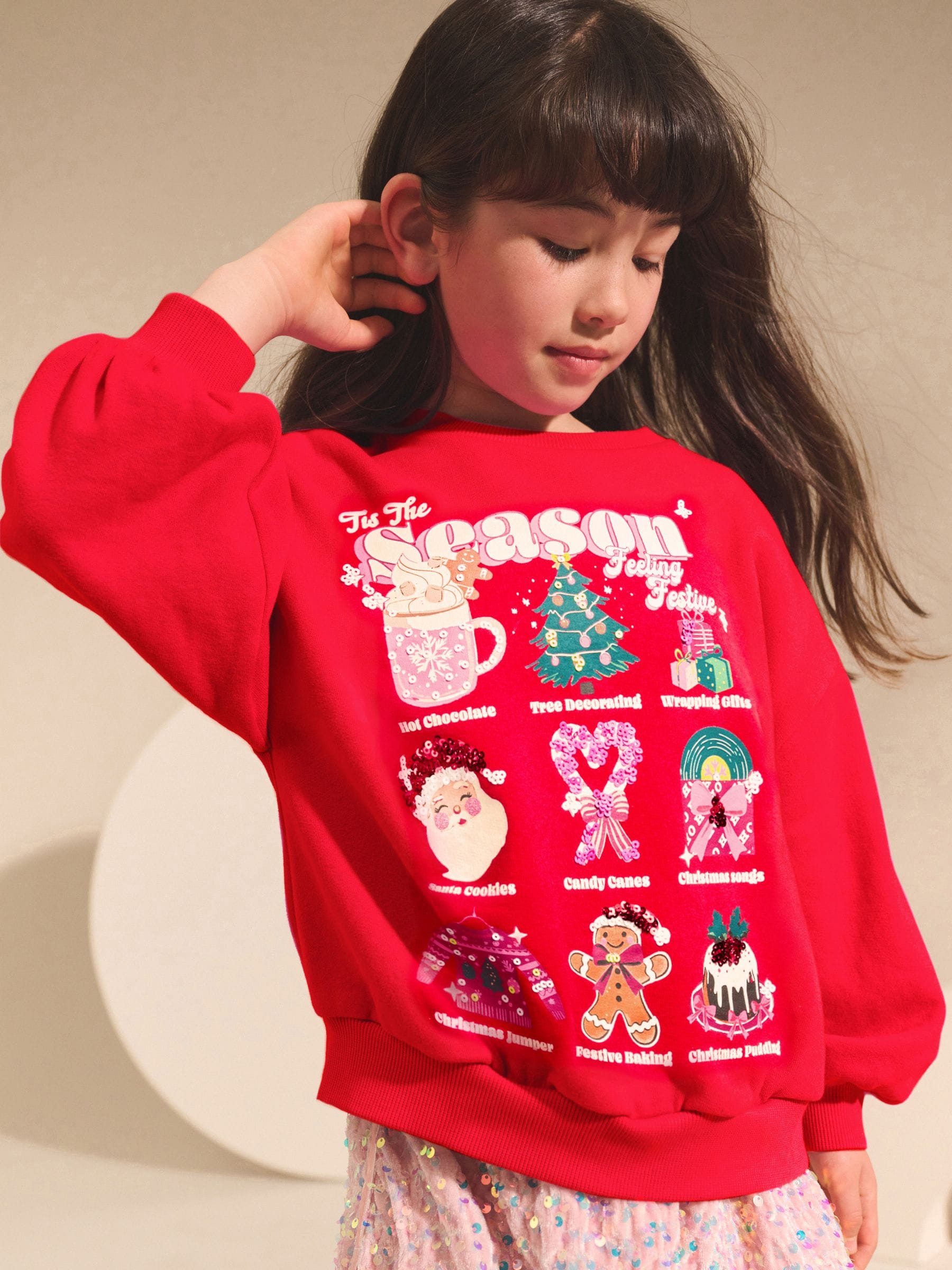Rood Tis the Season feestelijke iconen - Kersttrui-sweatshirt (3-16jr)