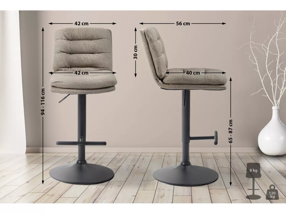 Lot de 2 Tabouret de bar - Tissu & Métal - Taupe - Damar