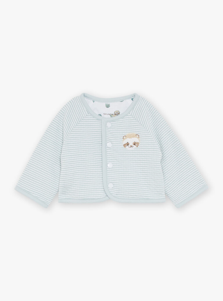 Ensemble grenouillère bleu ciel et gilet écru