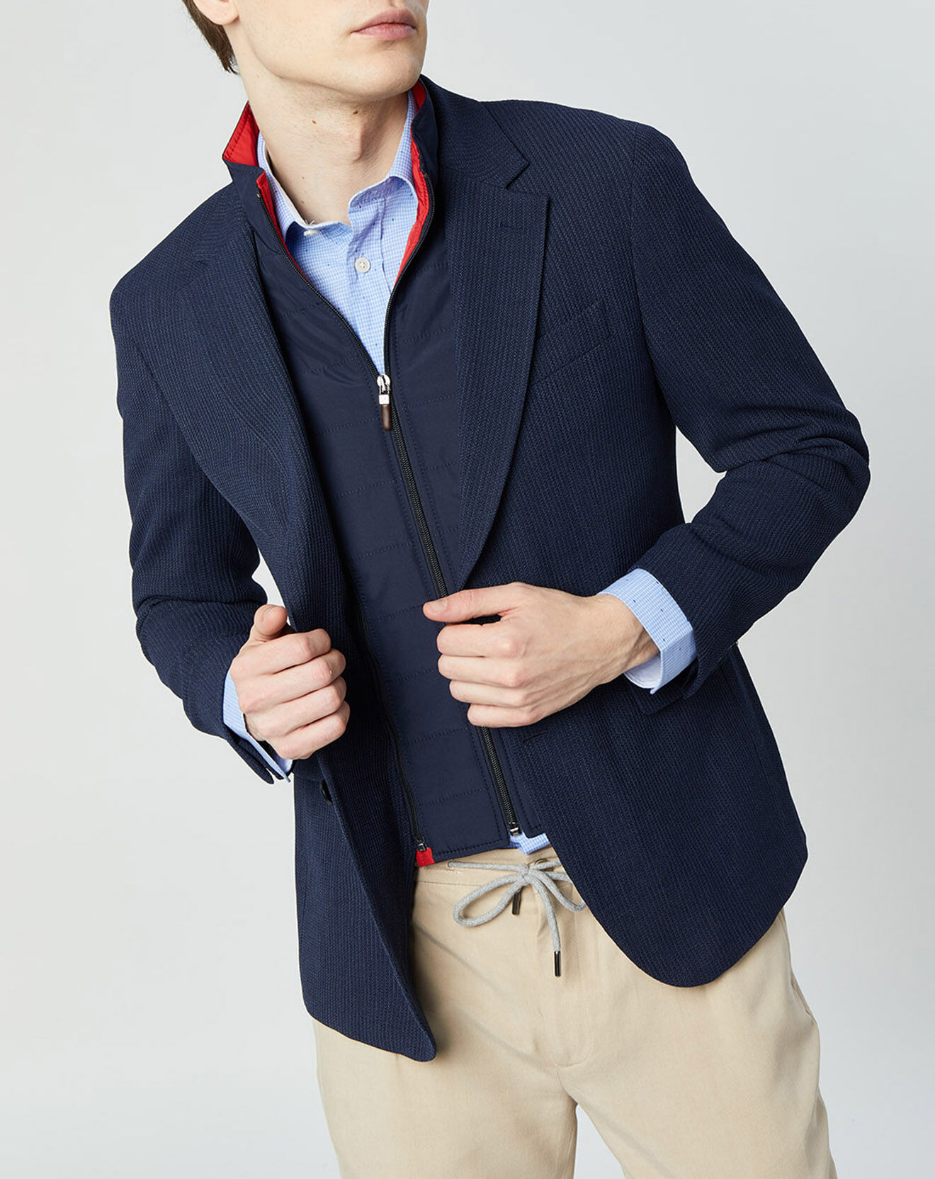 Hackett London Blazer en Laine mélangée à parmenture amovible bleu foncé