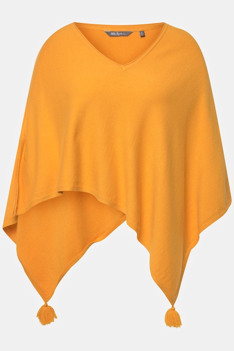 Poncho, Zipfelsaum, Quasten, Oversized, weicher Strick