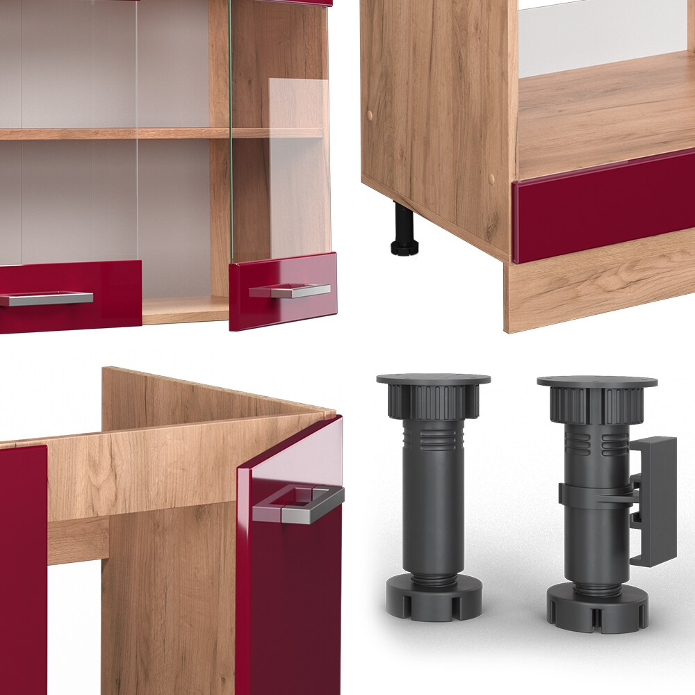 Vicco Küchenzeile Küchenblock Einbauküche R-Line Ecke 287 x 277 Bordeaux HGL