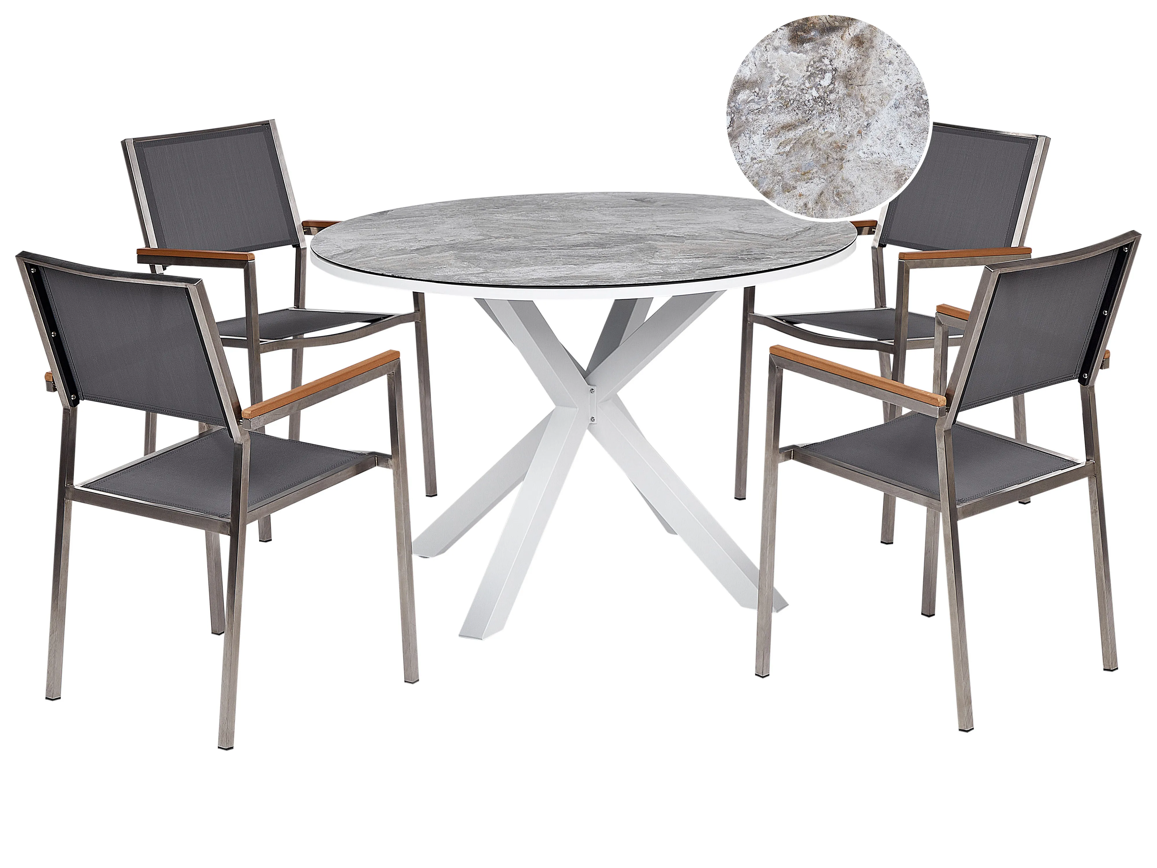 Tuinset 4-zits MALETTO/GROSSETO Metaal Marmereffect Grijs/wit
