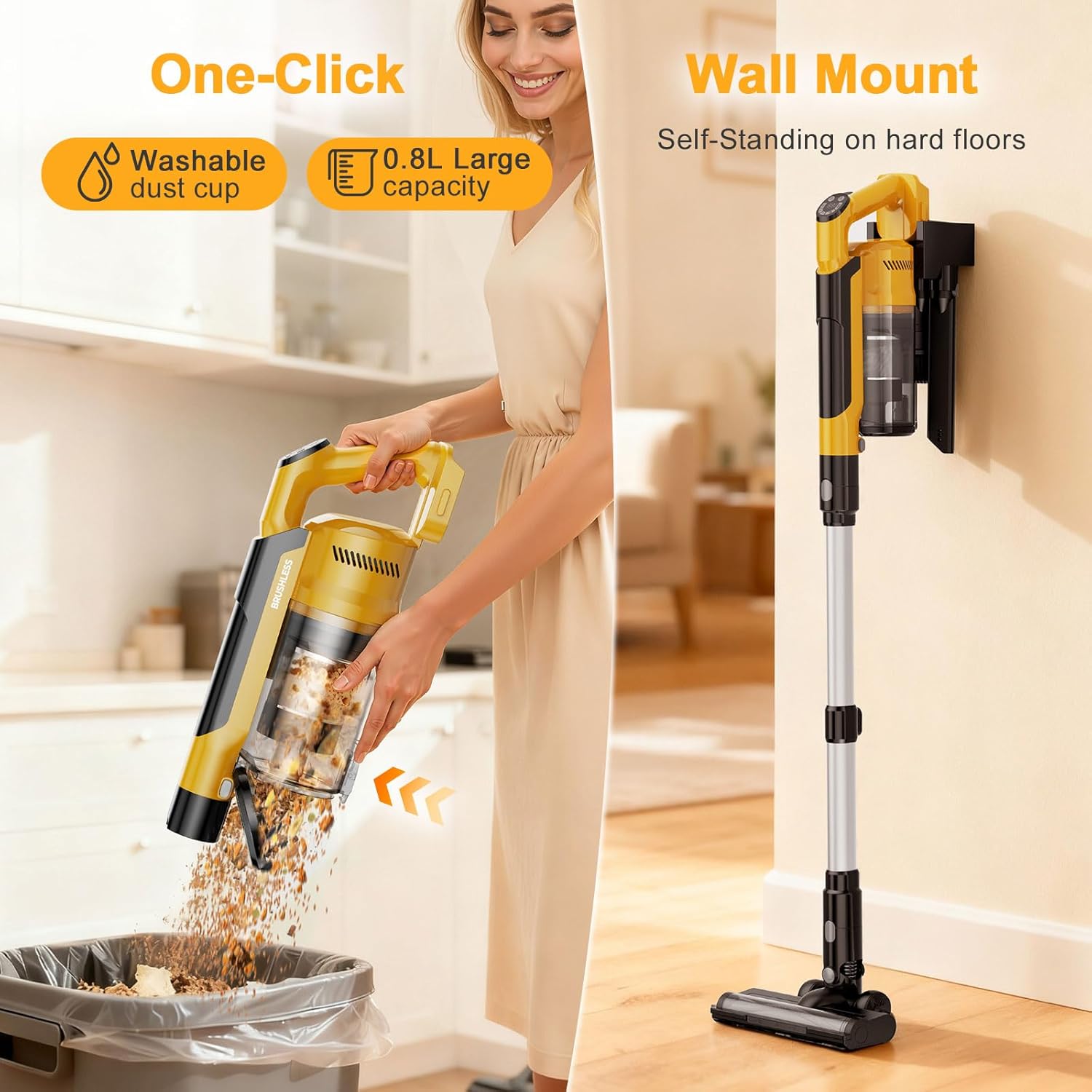 Akku Staubsauger 60000Pa/700W/70Min Kompatibel Für Dewalt Akku(Batterie Nicht enthalten), Staubsauger Kabellos mit Smart Display, Antiverwicklung staubsauger Wandmontage, für Hartböden Tierhaare