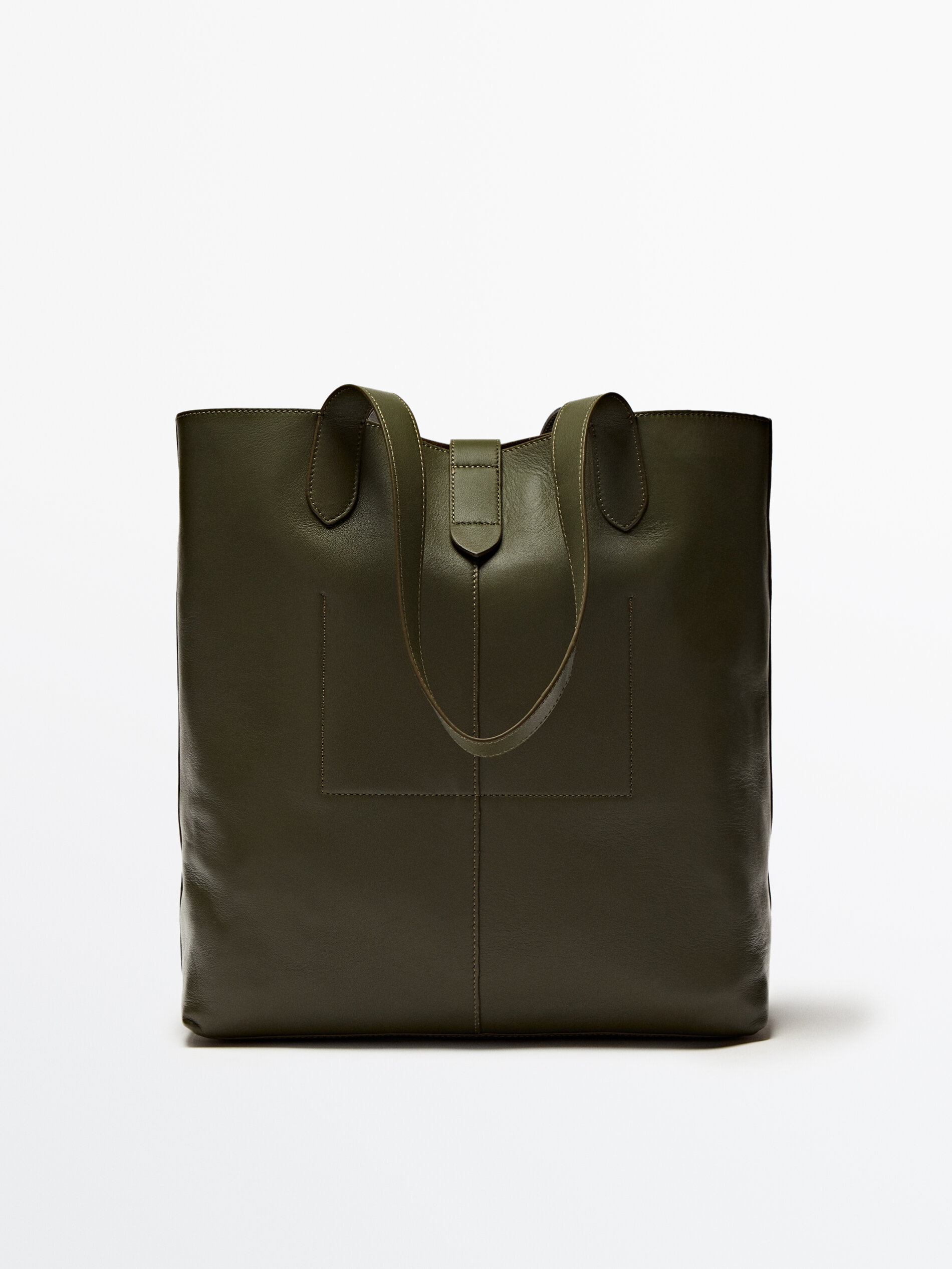 Bolsa saco maxi em couro napa - Cáqui