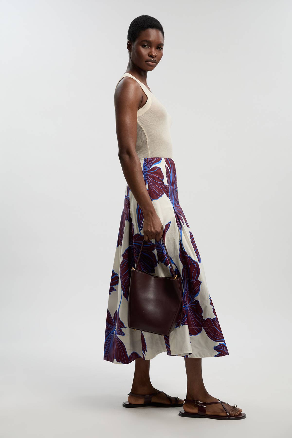 KarenMillen Jupe Tissée En Satin De Coton À Motif Floral Graphique