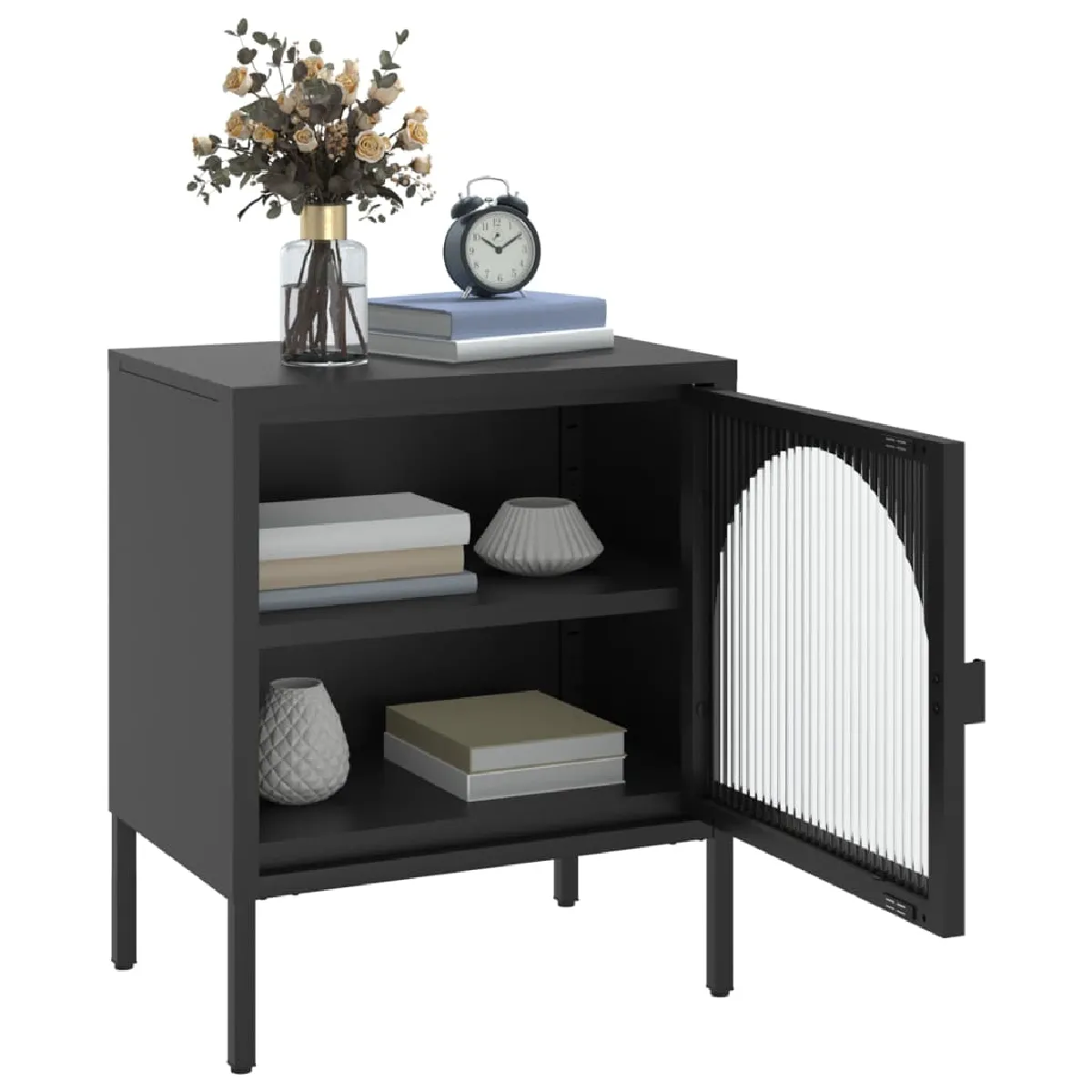 VIDAXL Table de chevet noir verre et acier