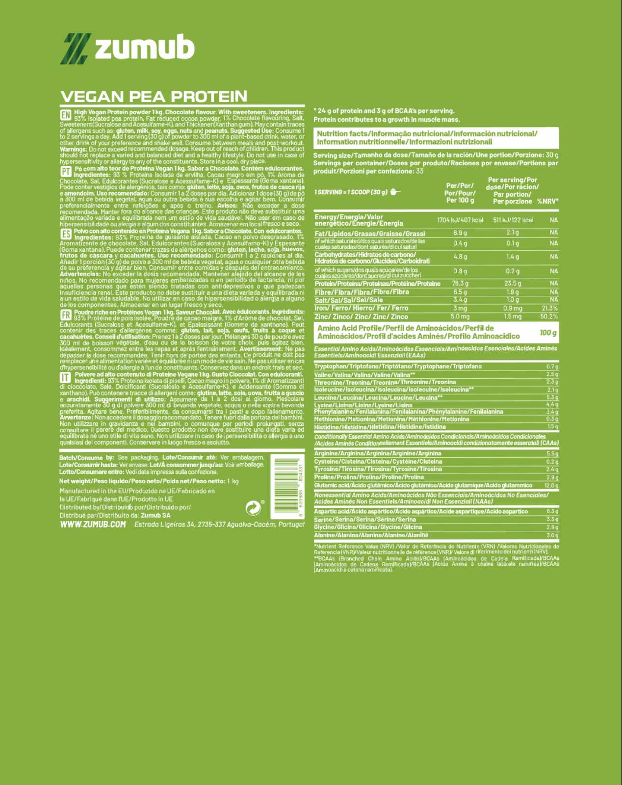 Proteína Vegana Zumub (Proteína de Ervilha) 30g