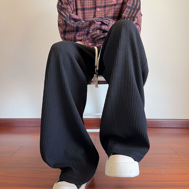 Priam - Hoge taille effen geribbelde wijde broek
