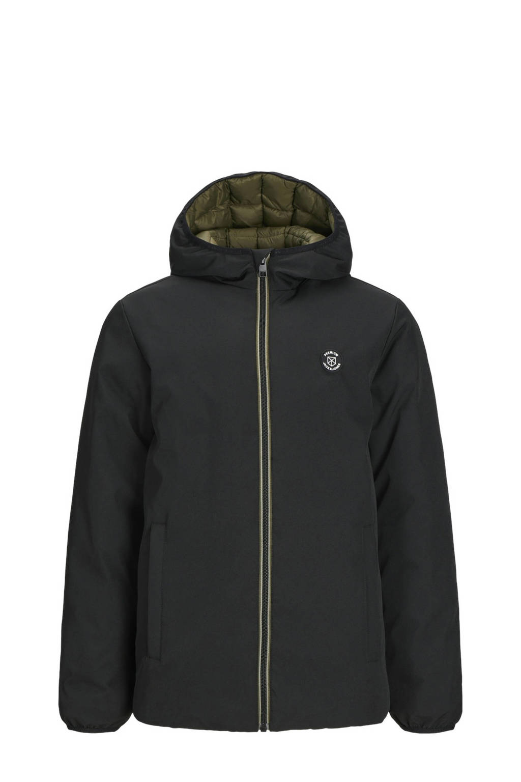 JACK & JONES reversible gewatteerde winterjas JPRBLUBROOK zwart