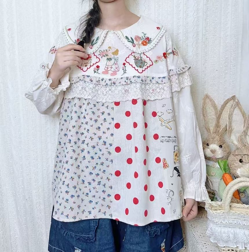 Aigan - Blouse met pofmouwen en kantversiering