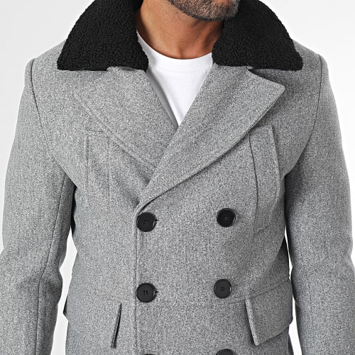 Manteau Col Mouton Gris Chiné