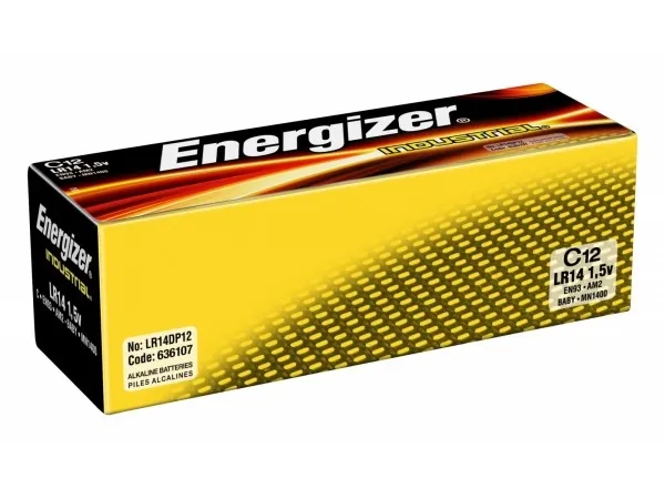 Batterier energizer industrial alkaline c, pakke a 12 stk.