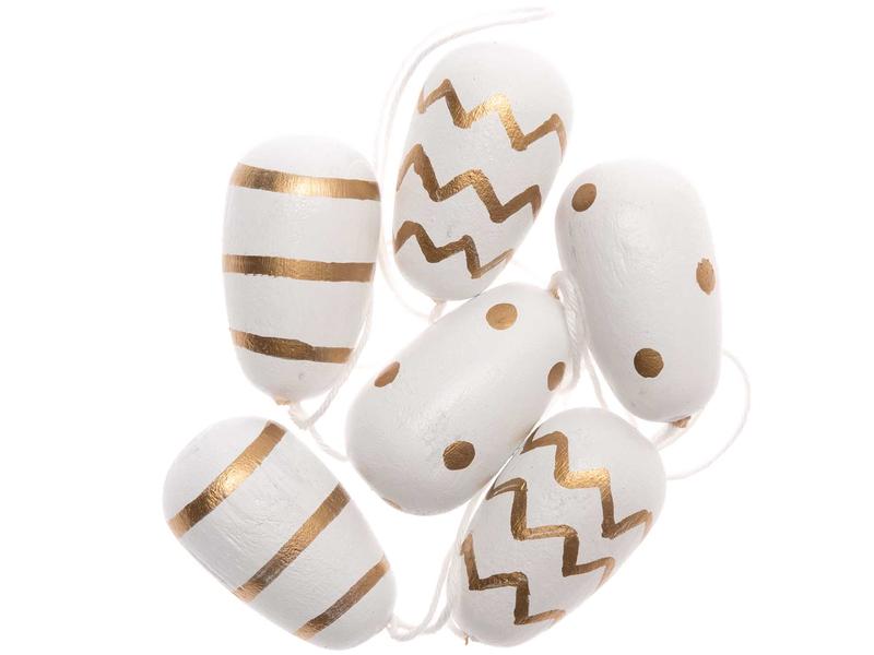 Rico Design Aufhänger Osterei 6 Stück, Gold/Weiss Holzanhänger von Rico Design